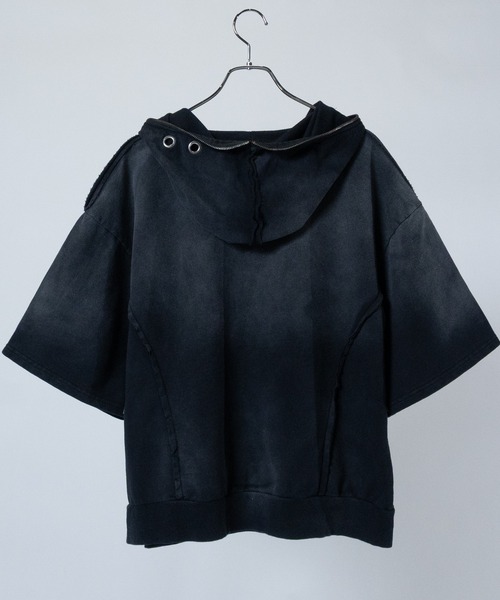 JOHN'S CLOSET パーカー 「13」グランジ加工 ロゴ刺繍 ハーフ