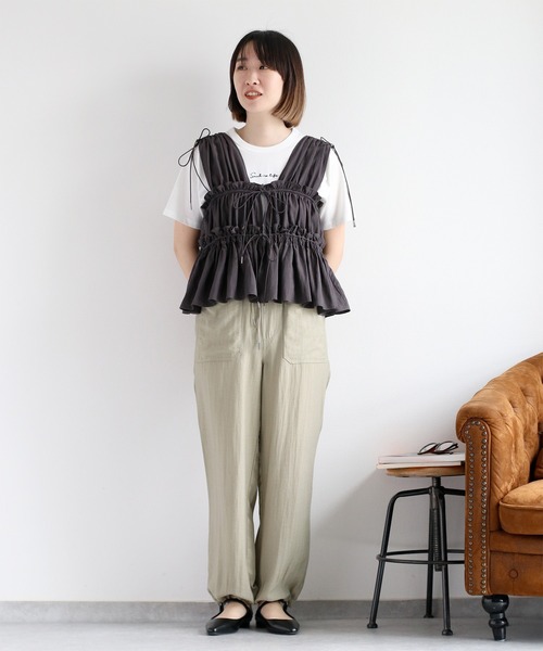 ベスト ジレ 「PLUS」シャーリングコンパクトベスト レディース PLUS】シャーリングコンパクトベスト｜WOMEN｜250HAP30-118H