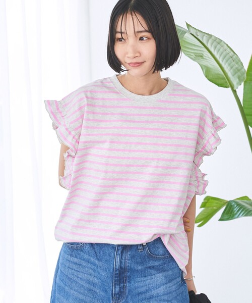 tシャツ ボーダーフリルトップス レディース TITTY＆CO. tシャツ フリルレイヤードボーダーT レディース