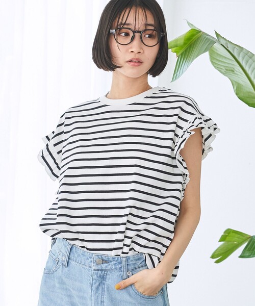 tシャツ ボーダーフリルトップス レディース coen tシャツ ボーダーフリルカットソー レディース : ZOZOTOWN
