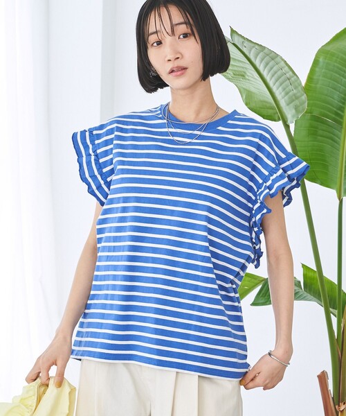 cen. ボーダーフレアカットソー　ブラック coen tシャツ ボーダーフリルカットソー レディース : ZOZOTOWN