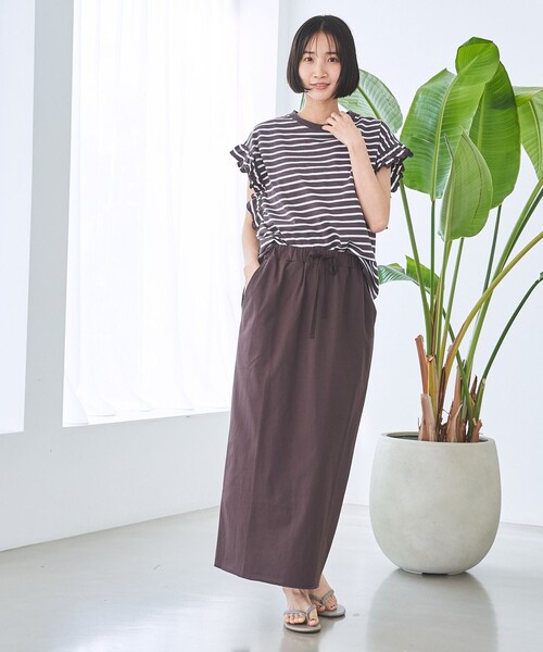 cen. ボーダーフレアカットソー　ブラック tops-02405 オーバーサイズボーダーTシャツ ホワイト ブラック