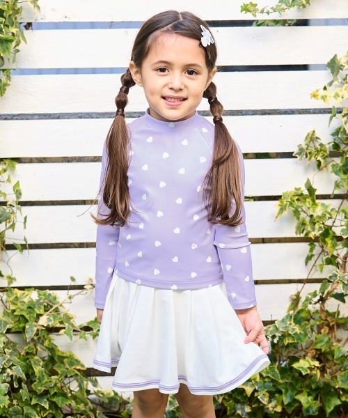 ラッシュガード 「SWIM」「UV加工」ハート柄ラッシュガード＆プリーツ