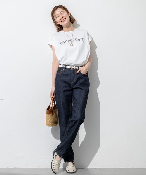 tシャツ 「接触冷感/洗える」BON-PRESAGE ロゴ フレンチスリーブ Tシャツ レディース 23区 tシャツ 「接触冷感/洗える」BON-PRESAGE ロゴ フレンチ