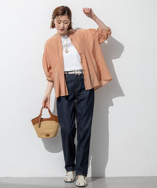 tシャツ 「接触冷感/洗える」BON-PRESAGE ロゴ フレンチスリーブ Tシャツ レディース 23区 tシャツ 「接触冷感/洗える」BON-PRESAGE ロゴ フレンチ