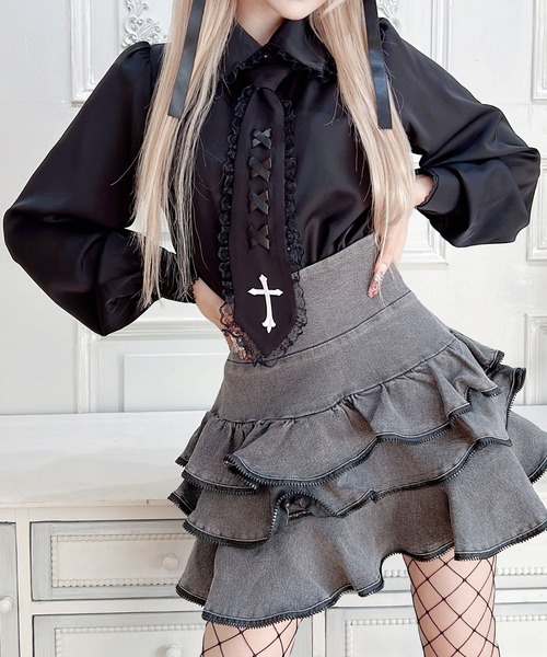 MA*RS(マーズ) ブラウス シャツ 半袖 クロス刺繍ネクタイ付き MA*RS(マーズ) ブラウス シャツ 半袖 クロス刺繍ネクタイ付き