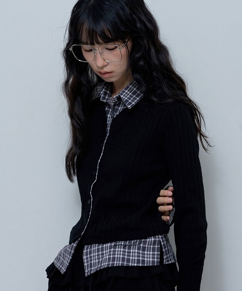 カーディガン FANCY CLUB/ファンシークラブ CHECK SHIRT LAYERED CARDIGAN カーディガン レディース
