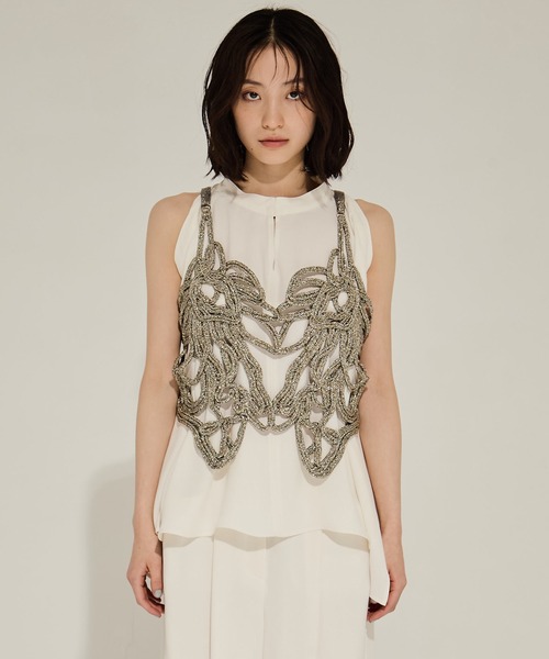 【完売品】 MUKASA/ムカサ エンブロイダリーキャミソール シルバー MUKASA キャミソール 「MUKASA/ムカサ」Embroidery Metalic