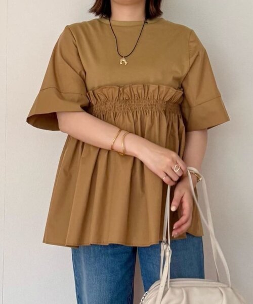tシャツ 「体型カバー」フリルギャザートップス「SUM1 STYLE(スミスタイル)」 レディース
