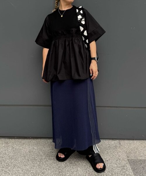 【ウッチー】SUM1STYLE スミスタイル フリルTシャツ ブラック ear PAPILLONNER tシャツ 「体型カバー」フリルギャザートップス