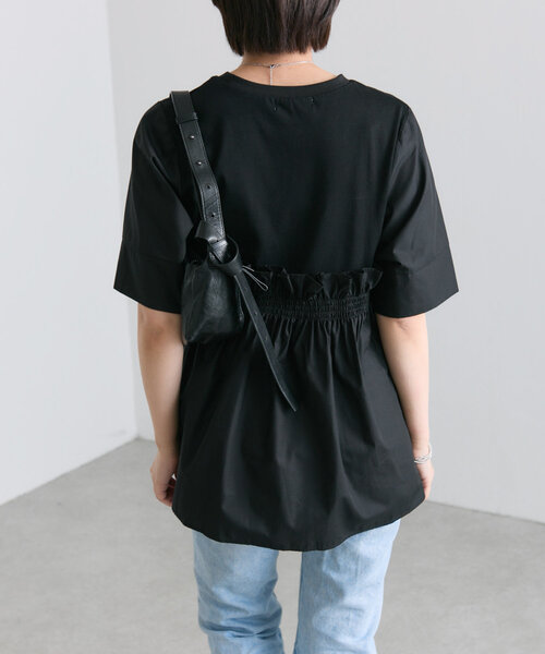 【ウッチー】SUM1STYLE スミスタイル フリルTシャツ ブラック ear PAPILLONNER tシャツ 「体型カバー」フリルギャザートップス