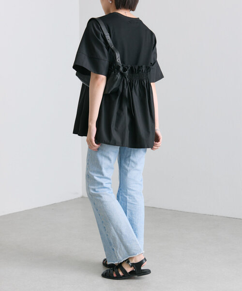 【ウッチー】SUM1STYLE スミスタイル フリルTシャツ ブラック ear PAPILLONNER tシャツ 「体型カバー」フリルギャザートップス