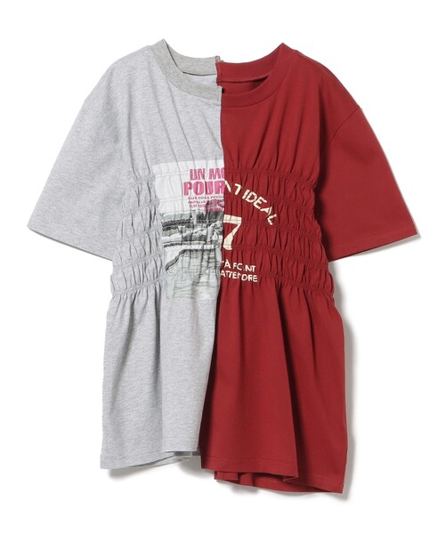 tシャツ 切り替え シャーリング Tシャツ レディース