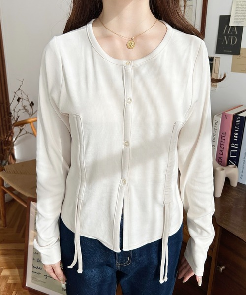 moment+ カーディガン フロントドロストリブカットソーカーディガン