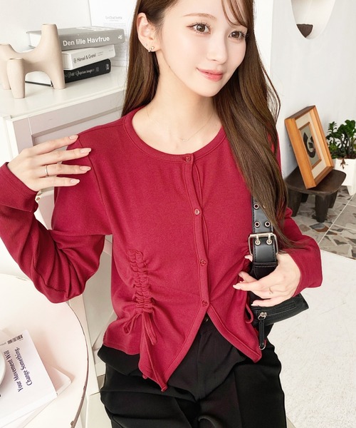 プントドーロ◎最高級 真っ赤なロングカーディガン(F)上質素材 美しく軽い リングドットカーディガン Petit Honfleur｜クロスプラス公式通販サイト