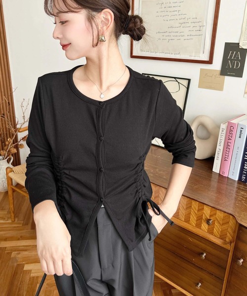 moment+ カーディガン フロントドロストリブカットソーカーディガン