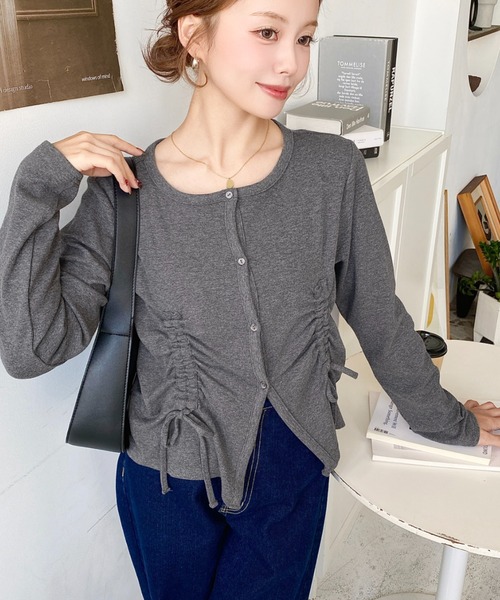 LGBカーディガン moment+ カーディガン フロントドロストリブカットソーカーディガン
