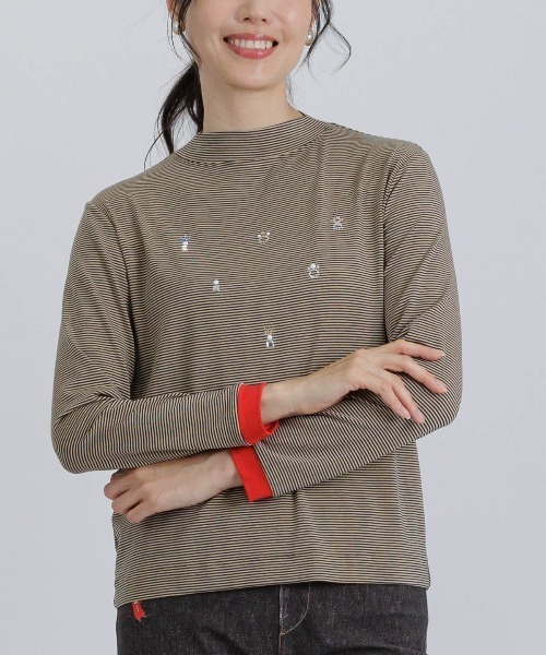 STUDIO PICONE（スタジオピッコーネ） tシャツ ビジュー付ボーダー発熱
