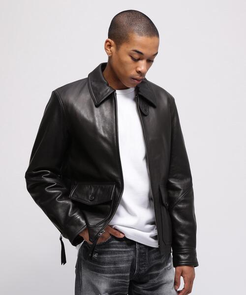 eh15 AVIREX 本革 ゴート レザージャケット 黒 メンズS相当 AVIREX（アヴィレックス） ブルゾン アウター GOAT VEGE ANJ4 JACKET