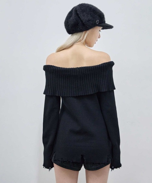 Heart Tattoo ワンピース lace up off shoulder mini knit one-piece