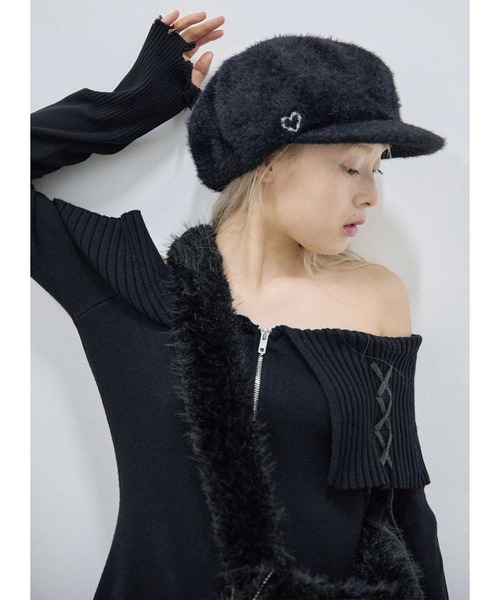 Heart Tattoo ワンピース lace up off shoulder mini knit one-piece