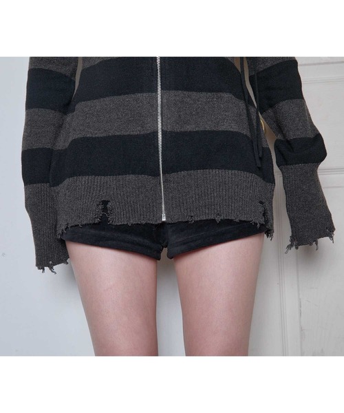 ワンピース Heart cut line lace mini onepiece Heart Tattoo ワンピース lace up off shoulder mini knit one-piece