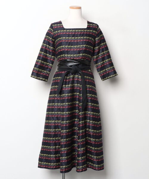 LILY BROWN(リリーブラウン) ボーダー柄7分袖ワンピース 0 ネイビー LILY BROWN(リリーブラウン) ボーダー柄7分袖ワンピース 0 ネイビー