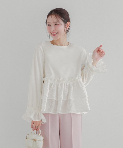 Fit more（フィットモア） ベロアジャガード切替トップス レディース 