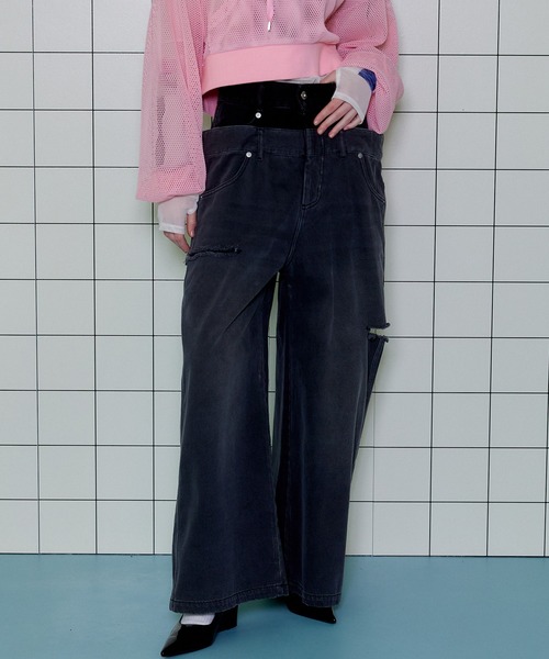 スリットフレアデニムパンツ　MAISON SPECIAL メゾンスペシャル 38 MAISON SPECIAL（メゾンスペシャル） デニムパンツ 38 ブラック