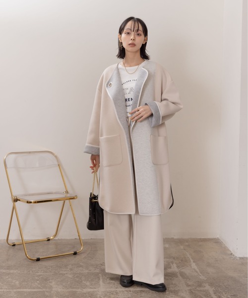 「Eimee Law」 ノーカラーコート 38 ブラック レディース_画像2