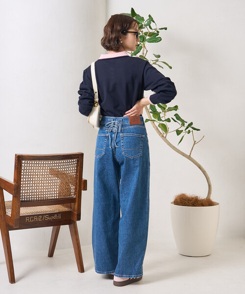 ワイドパンツ ジーンズ デニム デニムパンツ レディースの画像