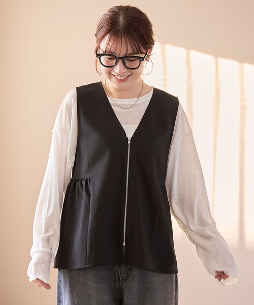 coen（コーエン） ベスト ジレ リネンライク ペプラムジップベスト