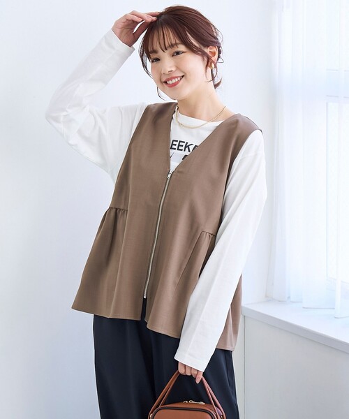 coen（コーエン） ベスト ジレ リネンライク ペプラムジップベスト