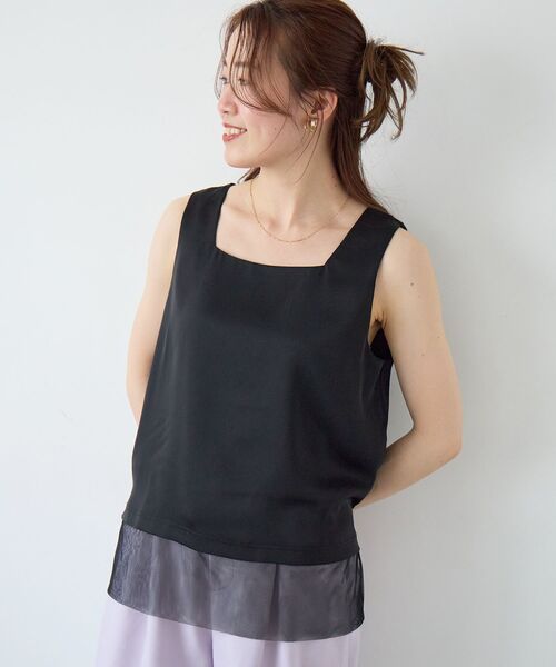 le.coeur blanc（ルクールブラン） タンクトップ ノースリーブ サテン