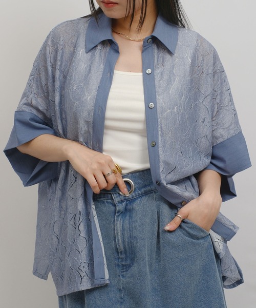 palm RICHE（ポームリシュ） ブラウス シャツ デニムレースTOPS