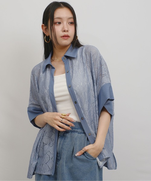 palm RICHE（ポームリシュ） ブラウス シャツ デニムレースTOPS