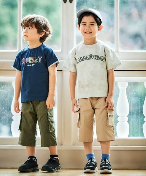 BeBe（ベベ） tシャツ ムラ染め天竺ロゴプリント半袖Tシャツ キッズ 