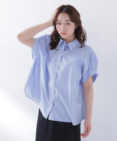 美品 エブール 日本製 リネン 半袖プルオーバー ブラウス チュニック ネイビー NATURAL BEAUTY BASIC（ナチュラルビューティーベーシック） ブラウス