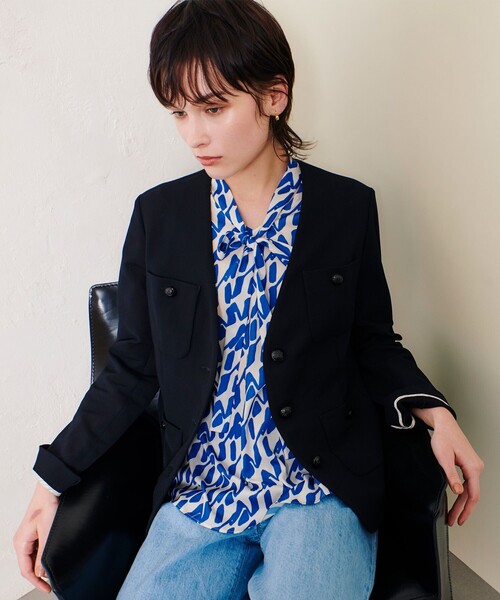 allureville未使用ノーカラージャケット allureville（アルアバイル） ノーカラージャケット 2 ネイビー