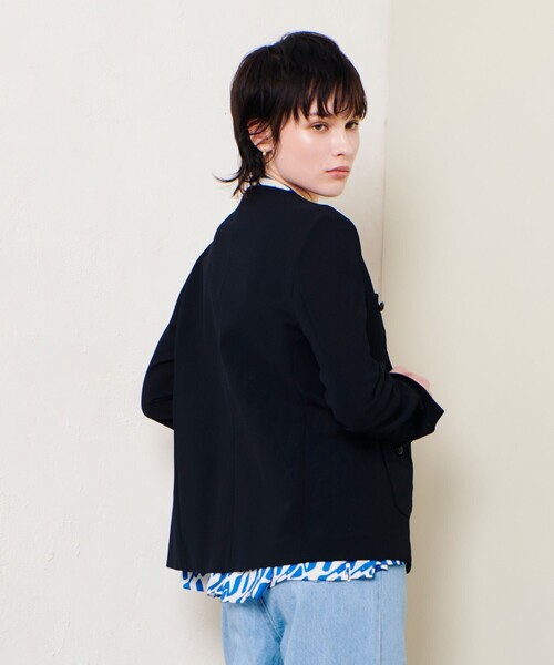 「allureville」 ノーカラージャケット 2 ネイビー レディース_画像3