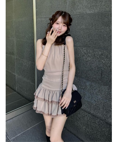 新品 Darich ダーリッチ　ボリュームフリルシフォンミニワンピース ボリュームフリルシフォンミニワンピース（ワンピース）｜Darich