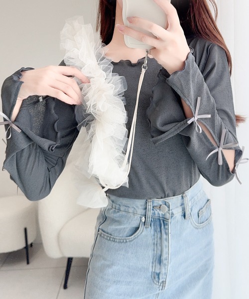 「mily bilet」 長袖カットソー X-LARGE チャコールグレー レディース_画像3