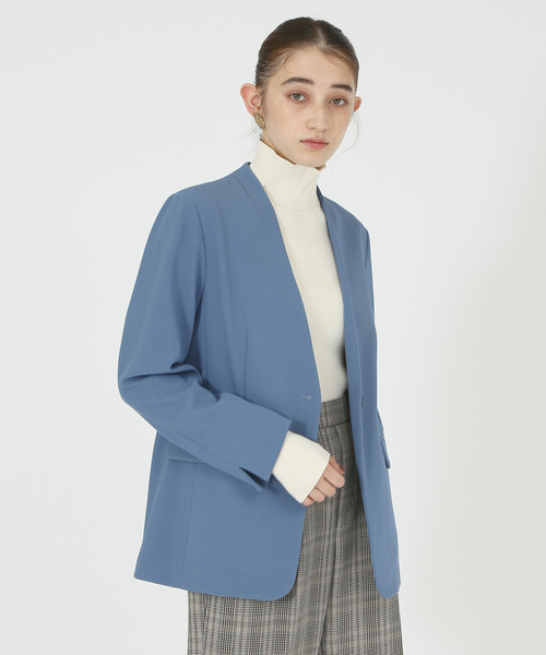 「abahouse mavie」 ノーカラージャケット 36 ブルー レディース_画像5