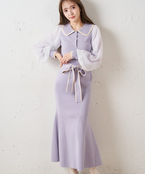 ミーア商品 MIIA（ミーア） ニット セーター 袖シアー衿付ニットトップス