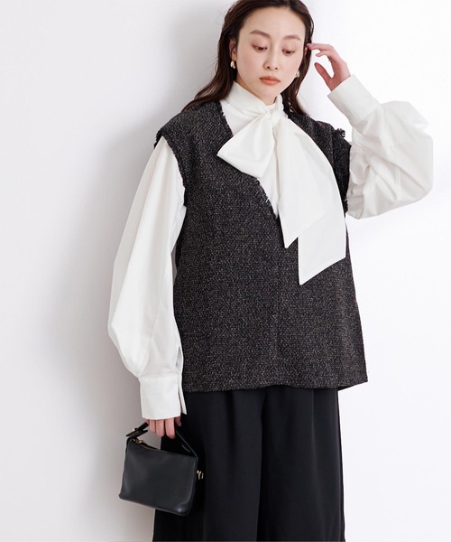 ブラウス シャツ 「ZOZO限定」ストレッチツイル2WAY ボウタイシャツジャケット レディース ur's ブラウス シャツ 2wayボウタイブラウス レディース