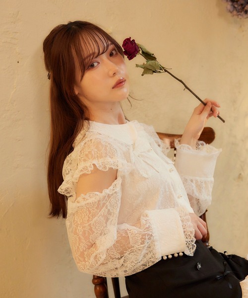Swankiss（スワンキス） ブラウス シャツ PI ribbon lacy B/L 