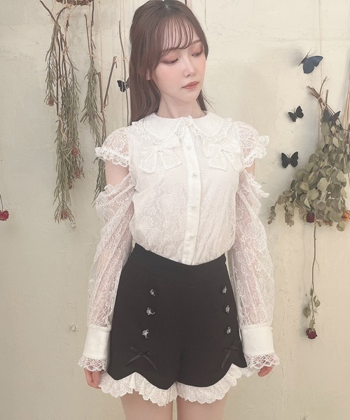 Swankiss（スワンキス） ブラウス シャツ PI ribbon lacy B/L 