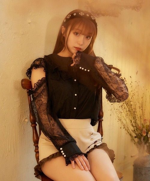 Swankiss（スワンキス） ブラウス シャツ PI ribbon lacy B/L 
