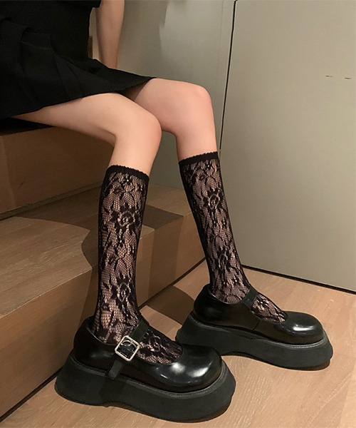 c.u.l タイツ 総レース ひざ下丈 フラワーソックス cula552