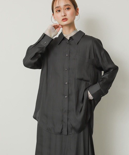 【美品】ユキトリイ レースシャツ 11号 L ブラック サテン YUKI TORII ユキトリイ ブラウス 38(S位) 黒 【古着】【中古】の